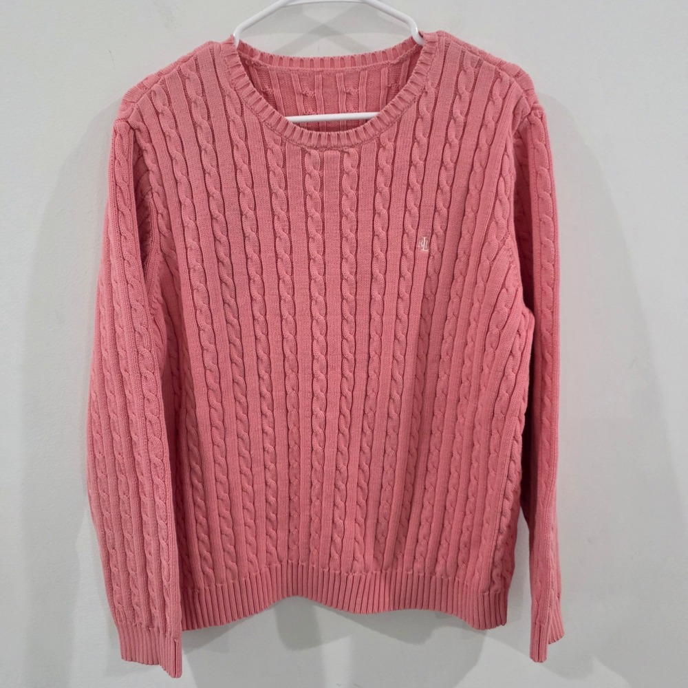 Lauren Ralph Lauren Womens Sweater Size Large Pink Cable Knit Preppy Balletcore